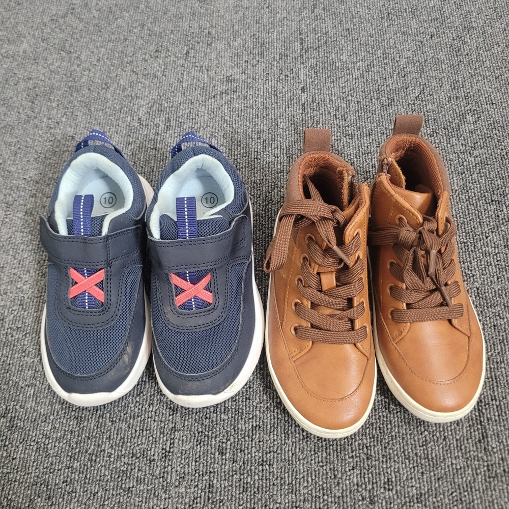Cat & Jack Size 10 Sneaker Bundle Toddler Boys Navy Mesh Brown High Top Zipper